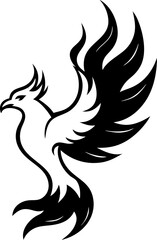 Bold black and white phoenix symbol rising ascending with wings and flames vector illustration