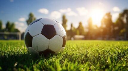 Soccer Ball On Grassy Field Under Sunny Sky