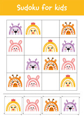 Printable worksheets, educational activities for children, logical games. Sudoku for kids, early learning activity for children. Improve attention and concentration, focus training for kids.