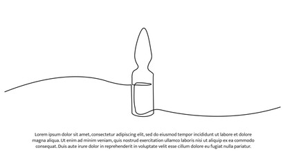 One line medical ampoule. Abstract minimal continuous line.