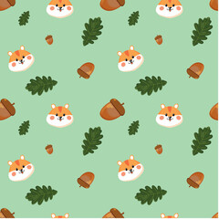  
Hamster, acorn, oak leaf, print, pattern, design, illustration, for material, fabric pattern, for packaging, for package, package, design, dishes, cup, for children, kids, green,