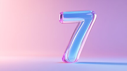 Number 7 is made of glass, transparent and in a blue gradient color