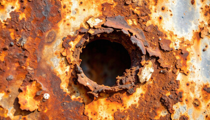 Rusted Metal Sheet With Corroded Hole