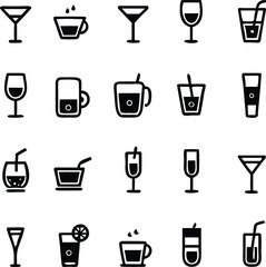 vector drink icons set black on white background