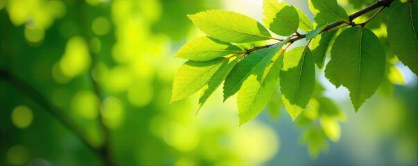 Obraz premium Gentle summer breeze ruffling the leaves of a vibrant green tree, sunlight dappling through the branches A peaceful, idyllic scene of nature's gentle movement , natural, leaf, vibrant