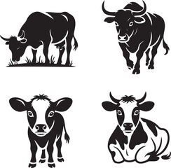 Fototapeta premium Cow silhouette set vector illustration isolated On Transparent Background