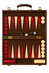 Classic backgammon set in a luxurious case for game nights on a transparent background