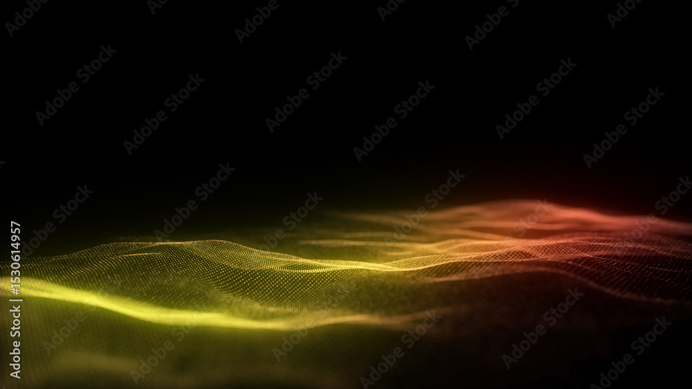 Aufkleber digital dynamic wave of particles. abstract fire futuristic background. big data visualization. 3d r