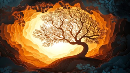 Paper cut tree with light