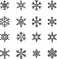 snowflake icons collection in line style isolated on white background. New year design elements, frozen symbol, Vector illustration