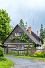 Charming timbered cottage showcasing traditional Czech architecture in Vesec u Sobotky, Czechia