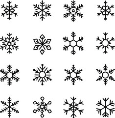 snowflake icons collection in line style isolated on white background. New year design elements, frozen symbol, Vector illustration