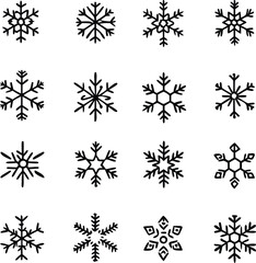 snowflake icons collection in line style isolated on white background. New year design elements, frozen symbol, Vector illustration
