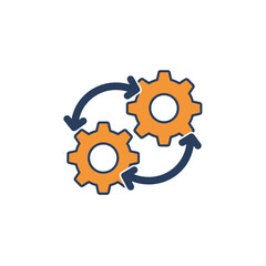 Icon of interconnected gears with arrows in a modern design  