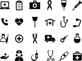 medical icons set isolated on white background, vector Illustration