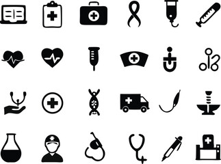 medical icons set isolated on white background, vector Illustration