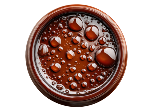 Aromatic Essence in a Vessel: A captivating overhead view reveals the rich, dark allure of brewed liquid within a finely crafted vessel.