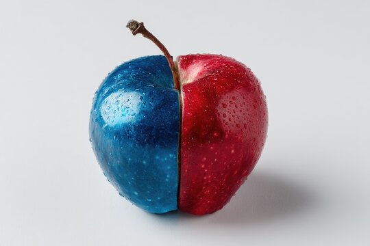 Divided apple, vibrant blue and red halves (1)