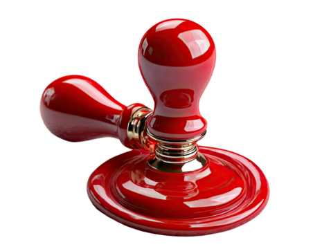 Red Stamp: A detailed studio shot of a bold red stamp, showcasing its classic design, evoking a sense of reliability and authority.