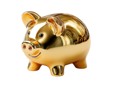 Golden Piggy Bank: A gleaming golden piggy bank, symbolizing wealth, savings, and financial prosperity. This image is a testament to fiscal responsibility and a secure future.
