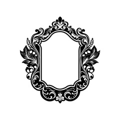 A black and white linear-style frame composed of interwoven lines, leaves, and decorative patterns.