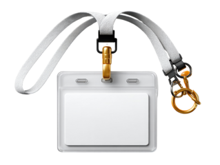 Blank ID Card: A crisp, close-up showcases a pristine blank ID card with a white lanyard, ready to be personalized and utilized in office.