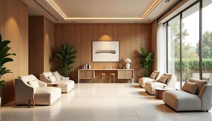 Fototapeta premium 3d room office panoramic degrees seamless vr reception illustration panorama rendering spherical 3d interior 360 design office modern computer finance corporate business, created with generative ai