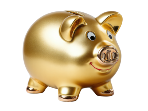 Golden Piggy Bank: A charming golden piggy bank stands as a symbol of savings and financial growth, embodying the essence of wealth, investment, and financial planning.