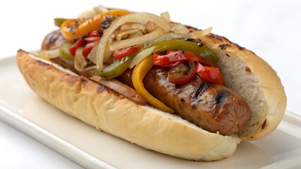Italian Sausage Hot Dog Whole View On White Background Photo