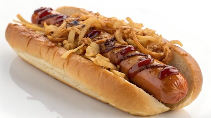 BBQ Hot Dog Whole View On White Background Real Photo