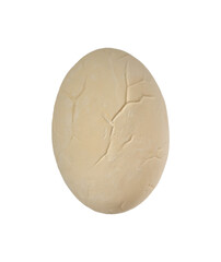 Plaster dinosaur egg on a transparent background with visible cracks and texture