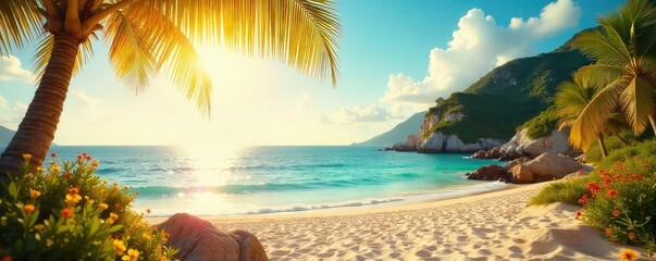 Unposed shot of sun-drenched summer scene, vibrant colors, natural light, carefree feeling, warm tones  Perfect for travel, lifestyle, or summer-themed projects ,  outdoors,  natural,  sky