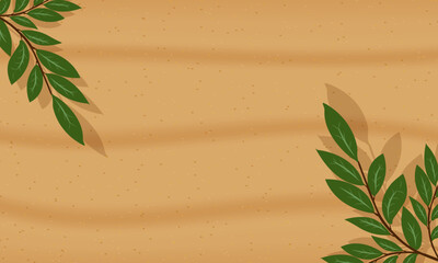 Desert land horizontal backgrond, leaf border, vector illustration.
