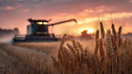 Fototapeta premium Golden Wheat Harvest at Sunrise