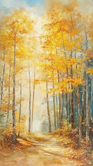 Soft golden light filtering through autumn trees.