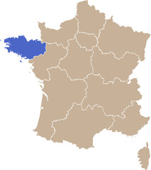 Obraz premium Carte de France avec région Bretagne