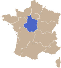 Fototapeta premium Carte de France avec région Val-de-Loire