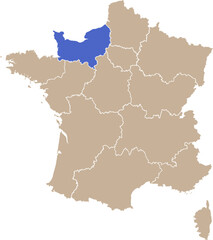 Obraz premium Carte de France avec région Normandie