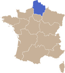Obraz premium Carte de France avec région Hauts-de-France
