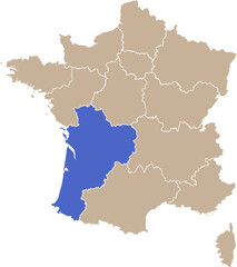 Carte de France avec région Nouvelle-Aquitaine