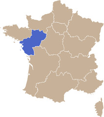 Obraz premium Carte de France avec région Pays-de-la-Loire