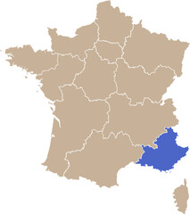 Carte de France avec région Provence-Alpes-Côte-d'Azur