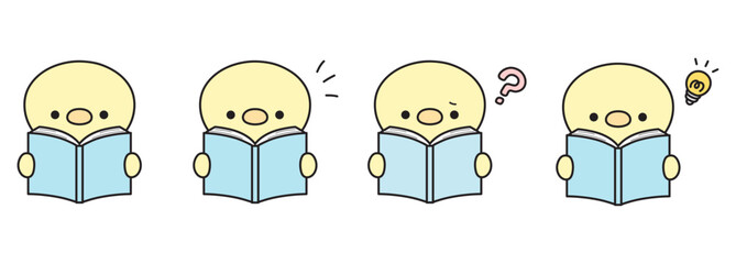 本を読む可愛いひよこのイラストセット © Nitomaru