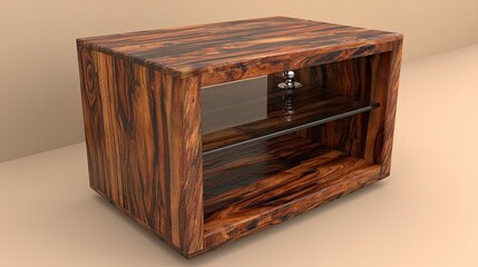 Stylish wooden nightstand with glass shelves