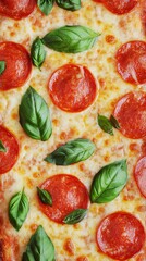 Italian Margherita pizza with basil leaves.
