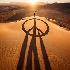 Peace Sign in Desert with Person Standing at the Top