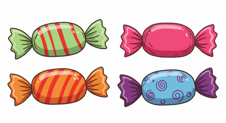 Set of Colorful Wrapped Candies with Various Patterns

