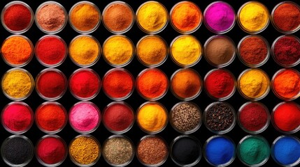 Vibrant assortment of spices in glass jars