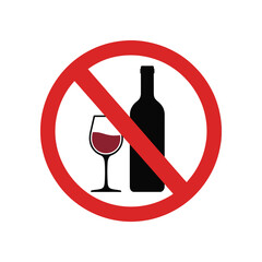 No Alcohol Allowed Sign: Wine Bottle and Glass Prohibition Icon

