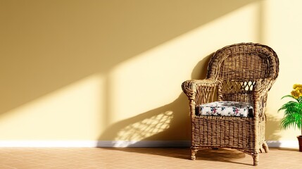 Cozy wicker chair in a sunlit room